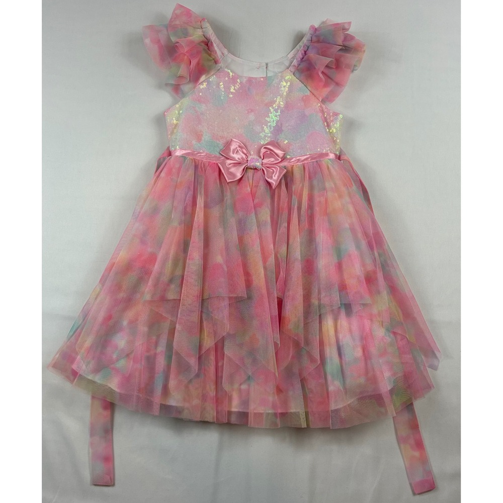 Jona Michelle Party Dress Toddler Girls 4T Pink Watercolor Sequin Tulle Preowned